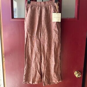Cynthia Rowley Rust Linen-Cotton Cropped Wide-Leg Pants like free people